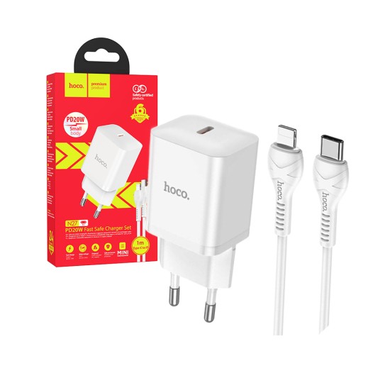 Hoco Innovative Charger Set N27 with Single Port PD20W (Type C to iPhone)(EU) White